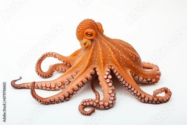 Fototapeta Gorgeous octopus with tentacles floating in the ocean against a clean white background