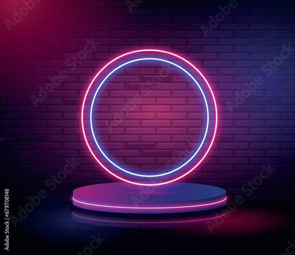Obraz Vector realistic neon podium geometric stage background