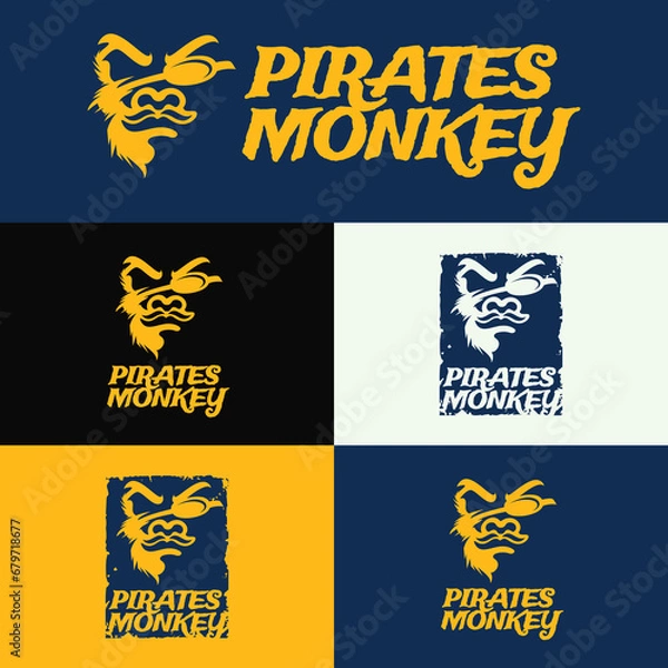 Fototapeta set of silhouette face of monkey gorilla king kong head suitable for boat ship sailor nautical navy or american football team logo design inspiration