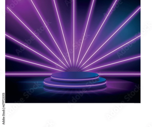 Obraz Vector realistic neon podium geometric stage background