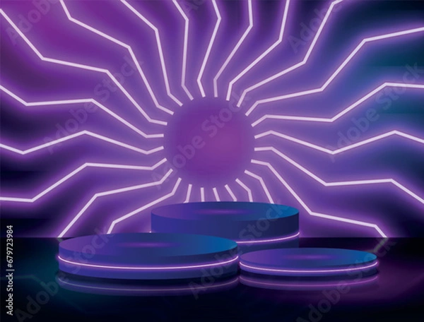 Obraz Vector realistic neon podium geometric stage background
