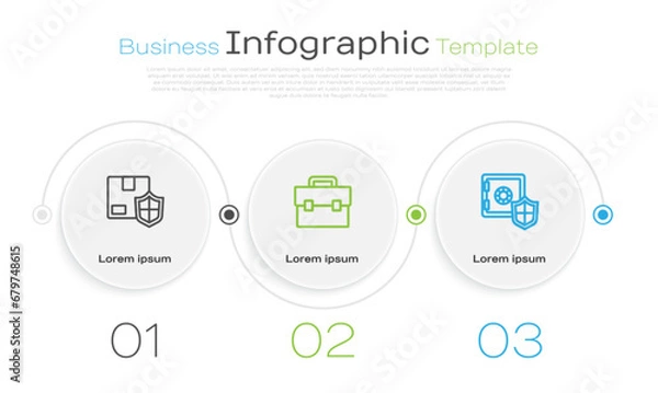 Fototapeta Set line Delivery security with shield, Briefcase and Safe. Business infographic template. Vector