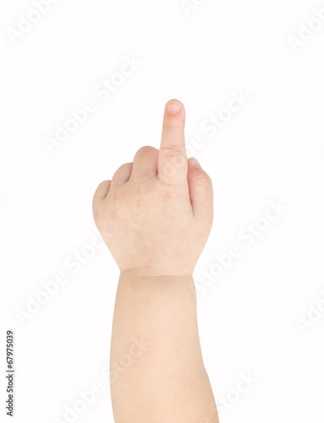 Obraz Baby hand pointing isolated on white background