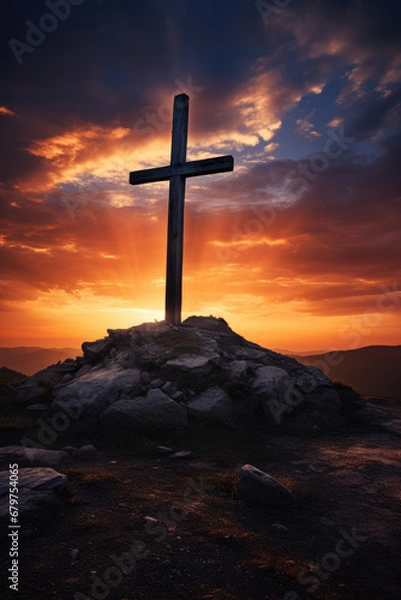 Fototapeta Cross at sunset 