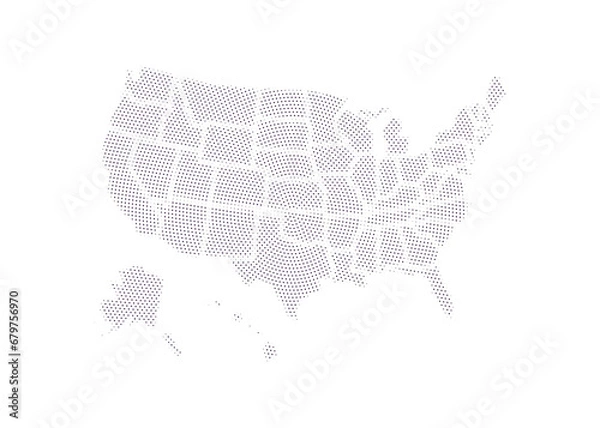 Fototapeta Dot USA map. Dotted America map in flat design. US halftone pattern, isolated vector