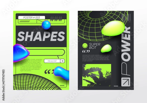 Obraz Acid minimalistic poster, geometric gradient shapes and typography composition. Geometric shapes, posters, labels, banners, strange abstract backgrounds and patterns. Futuristic fantasy vector. Gray