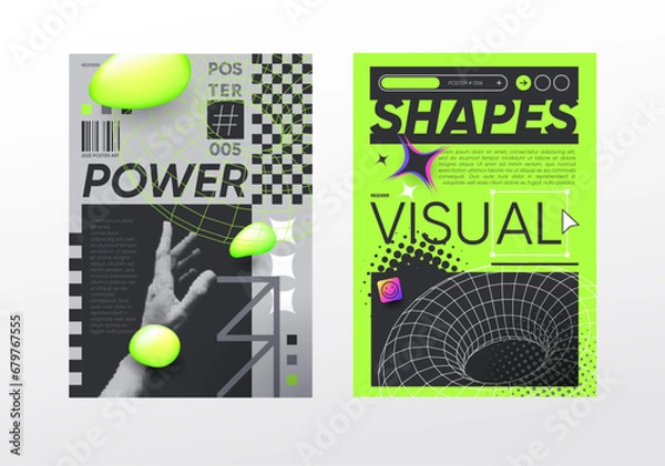 Fototapeta Acid minimalistic poster, geometric gradient shapes and typography composition. Geometric shapes, posters, labels, banners, strange abstract backgrounds and patterns. Futuristic fantasy vector