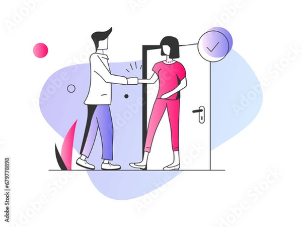 Fototapeta Characters shaking hands. Business partnership concept. Vector illustration to use in web and mobile app.