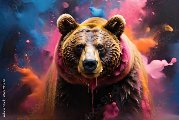 Obraz Mutiger Bär in einem farbigen Hintergrund