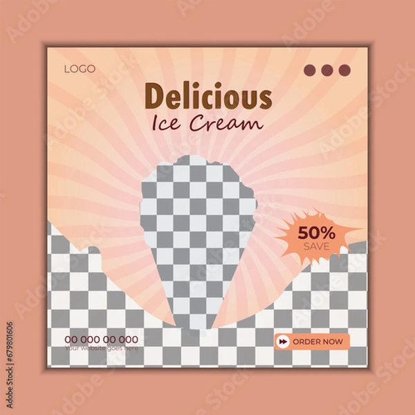 Fototapeta Vector ice cream social media post design template