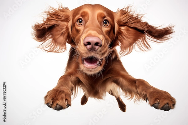 Fototapeta Irish Setter Jumping Towards the Camera	