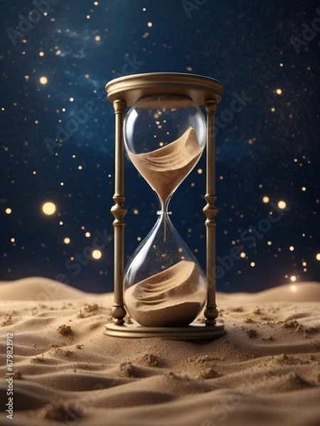 Fototapeta The Sands of Time: An Hourglass Embraced by the Starry Night Sky