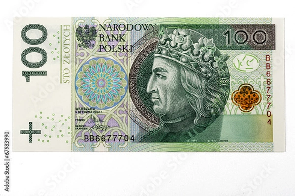 Obraz one hundred pln polish zloty banknote on white background