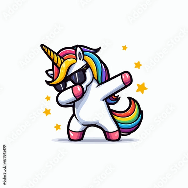Fototapeta Vector cute unicorn dabbing cartoon vector illustration, unicorn dabbing sticker. Ai Generated 
