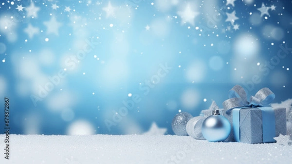 Fototapeta Winter background with blue arch and snowflakes. 3d rendering