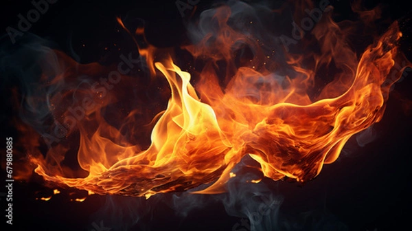 Fototapeta Des flammes et du feu sur un fond noir. Arrière-plan pour conception et création graphique.