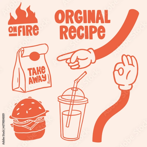 Obraz Hand drawn burger vector doodle. Hamburger sketch illustration for print, web and infographics.