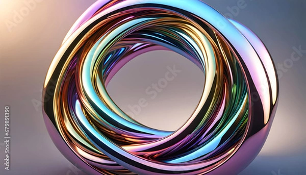 Fototapeta Abstract geometric background with metal spiral and toroid ring, background for design,