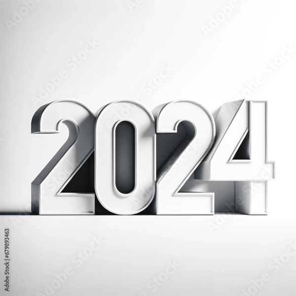 Obraz The numerals '2024' prominently displayed against a plain white background. The numbers are designed in a modern, bold font, creating a striking contrast with the simplicity of the background.