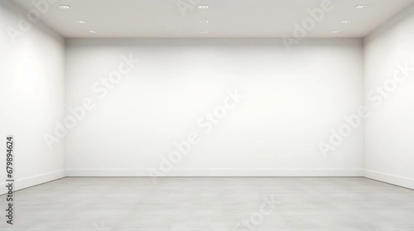 Fototapeta An empty office space with a feature wall devoid of any decor or furnishings, presenting a blank canvas for your logo design. The minimalist ambiance exudes professionalism and elegance.