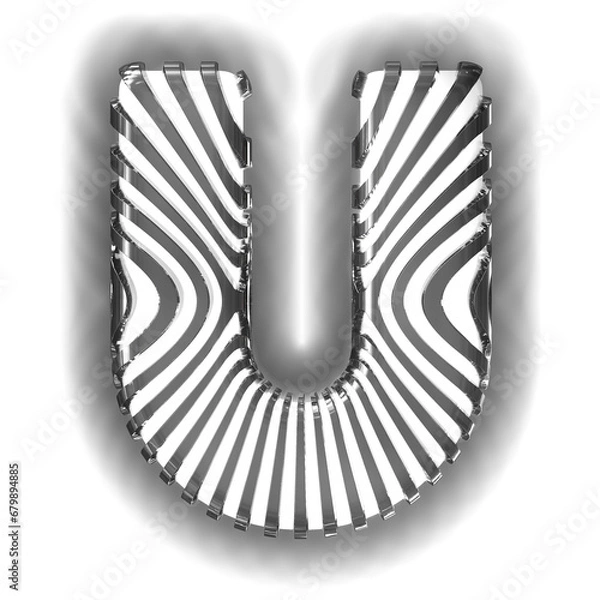 Fototapeta White symbol with ultra thin black luminous vertical straps. letter u