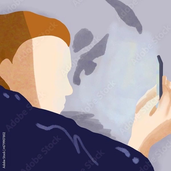 Obraz person with a mobile on bed