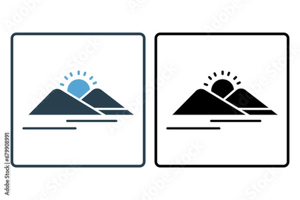 Fototapeta sunrise or sunset icon. icon related to nature, calming, meditation. solid icon style. simple vector design editable