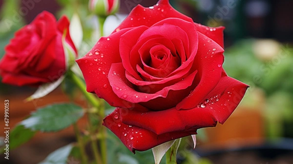 Obraz red rose with drops