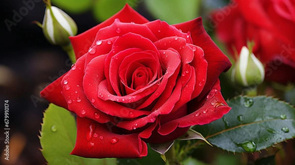 Obraz red rose with water droplets