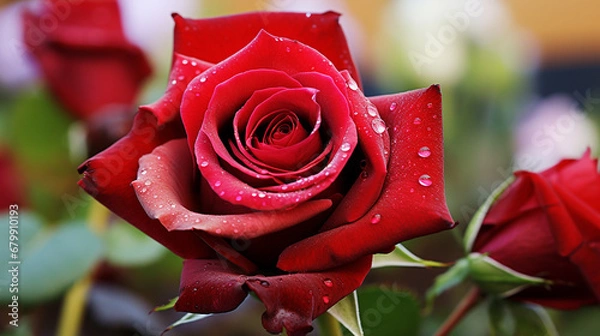 Obraz red rose with drops