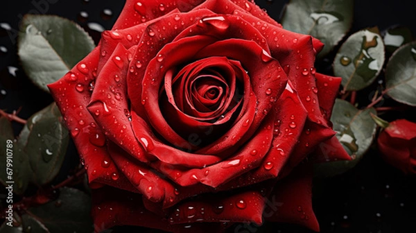 Obraz red rose with water droplets
