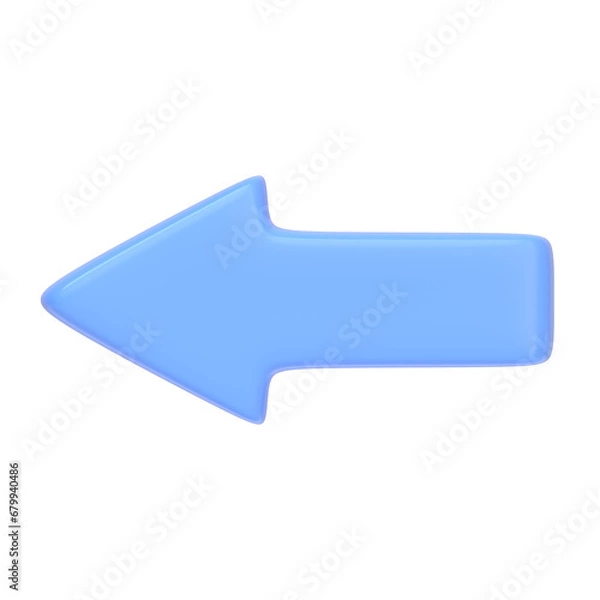Fototapeta Blue arrow icon isolated on white background. 3D icon, sign and symbol. Cartoon minimal style. 3D Rendering Illustration