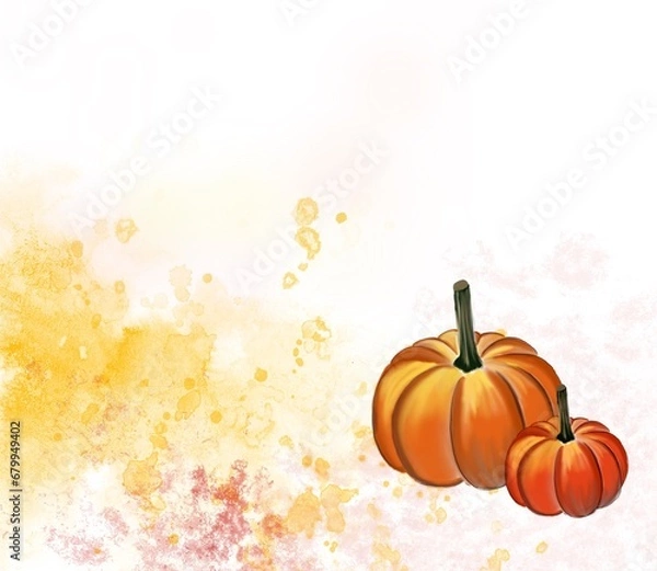 Fototapeta Two pumpkins on the watercolour background 