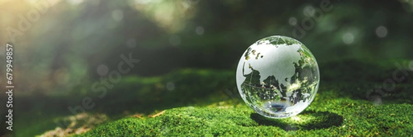Fototapeta Crystal earth  in forest Environment, save world, earth day and conservation Concept.conservation
