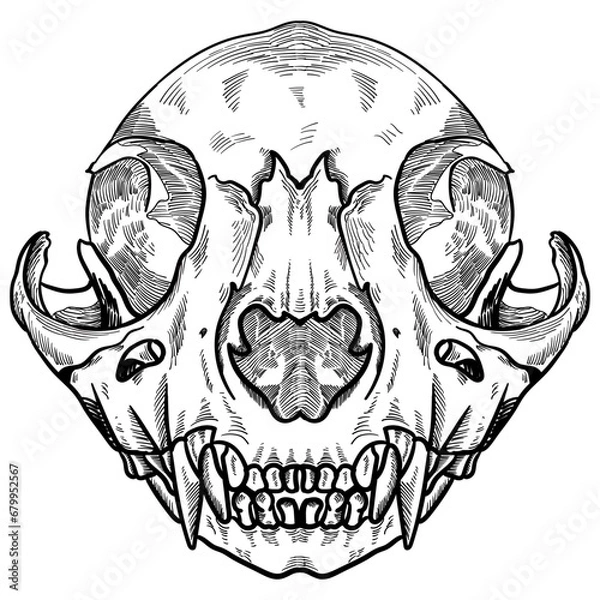 Fototapeta a cat skull and bones hand drawing vector