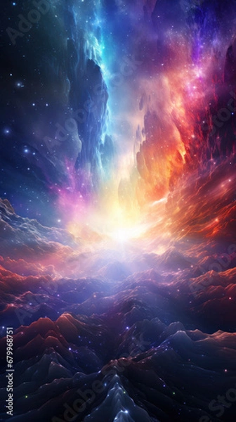 Fototapeta Celestial lights illuminate the cosmic landscape, creating a surreal vista that blurs the line between reality and fantasy.