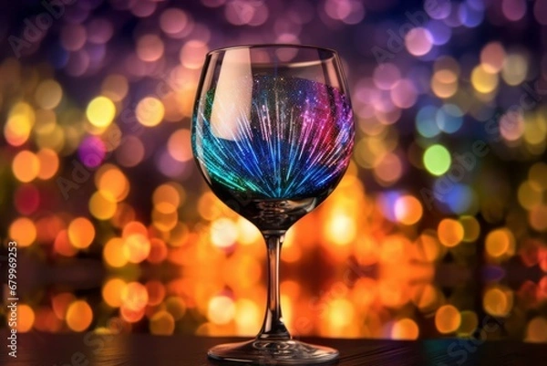 Fototapeta close-up of Colorful wine glass on bokeh background.