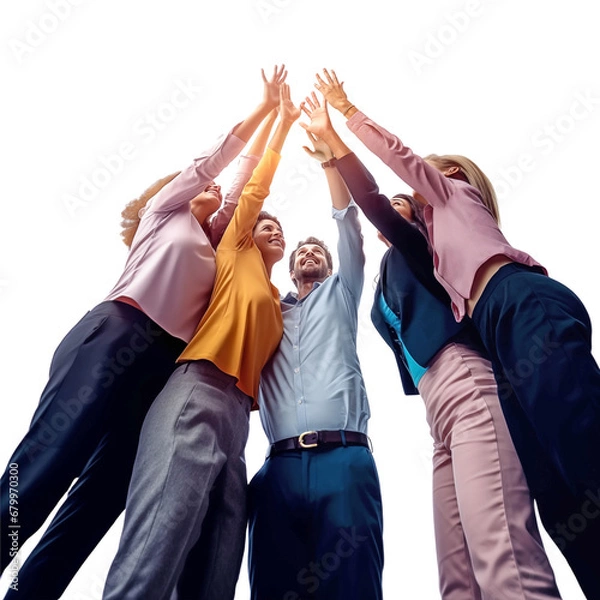 Fototapeta Group of people doing high five at the same time
