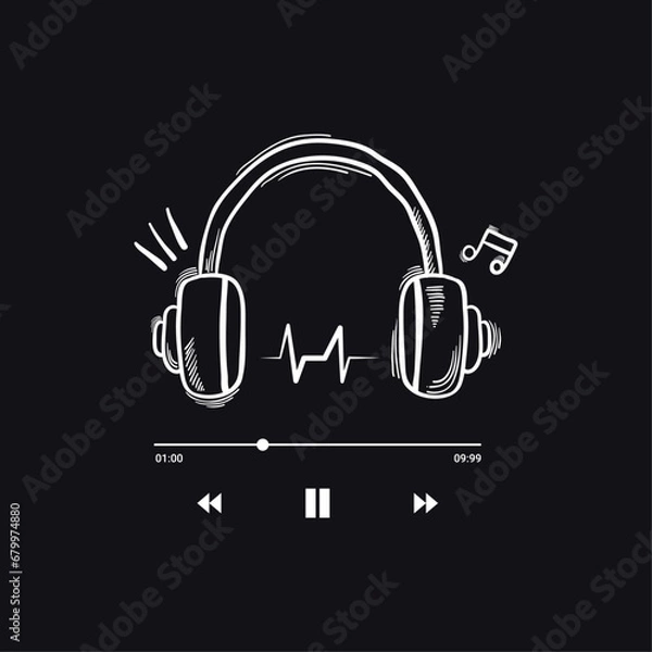 Obraz Headphone playing music T-shirt design, Hand Drawing concept, Vector Illustration