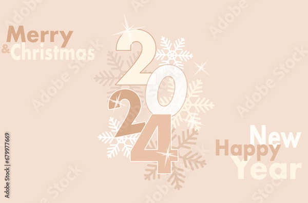 Fototapeta Merry Christmas year 2024 background, minimal Christmas background vector, cute snowflakes Christmas background, beautiful seasonal beige card design, Merry Christmas and happy new year 2024 vector.