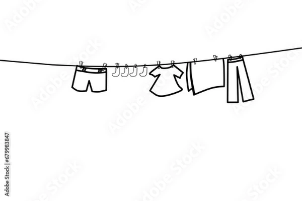 Fototapeta Laundry drying clothes by hanging on a clothes line  with white, and black colors on transparent background that can be use for social media, sticker, wallpaper, e.t.c