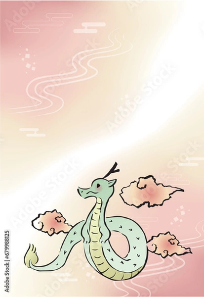 Fototapeta 辰年の年賀状　辰と雲　横