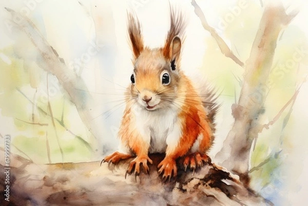 Fototapeta watercolor Squirrel Watercolor single squirrel animal Squirrel Wild Animal Illustration Hand Painted