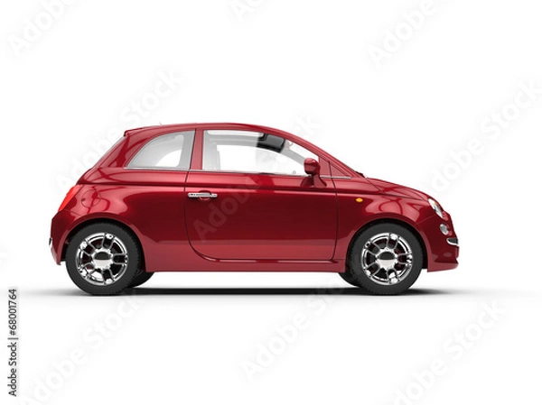 Obraz Small cherry colored economic car side
