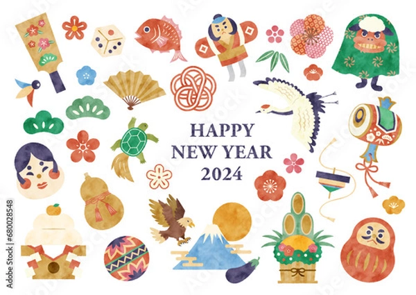 Obraz 水彩 お正月イラストセット