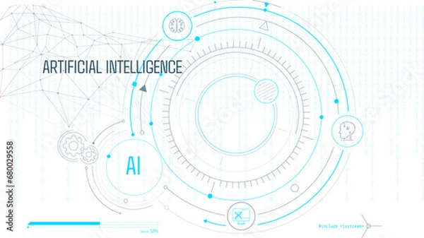 Fototapeta Artificial intelligence computing technology is used to create virtual infographics.
