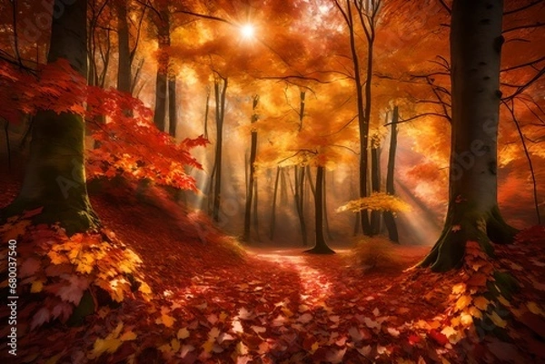 Fototapeta autumn forest in the forest