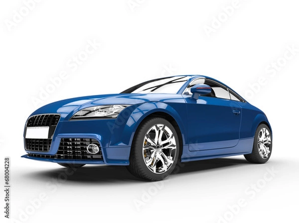 Obraz Fast dark blue car on white background