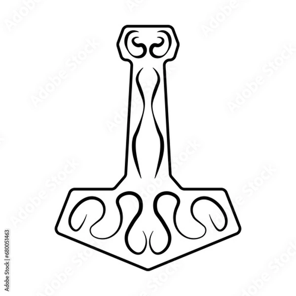 Fototapeta Mjolnir silhouette. God of thunder symbol. Thors hammer icon. Vector illustration image.