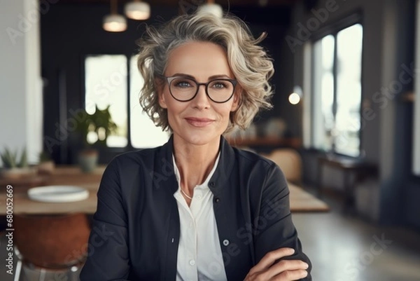 Fototapeta Stylish Mature Woman Standing At Home Office, Arms Crossed
